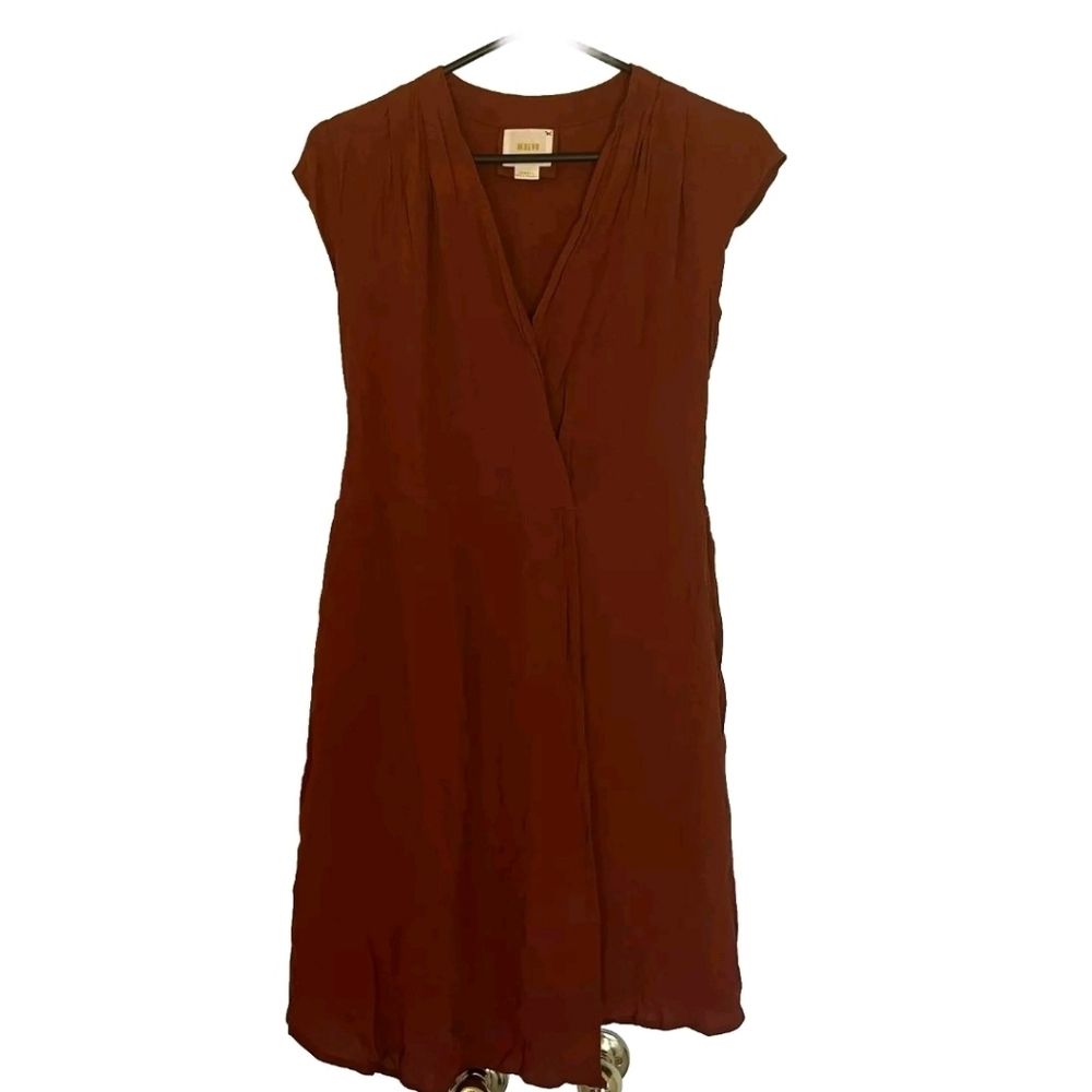 Maeve Dress Women's‎ XS Anthropologie Orange Faux Wrap Dress V-Neck